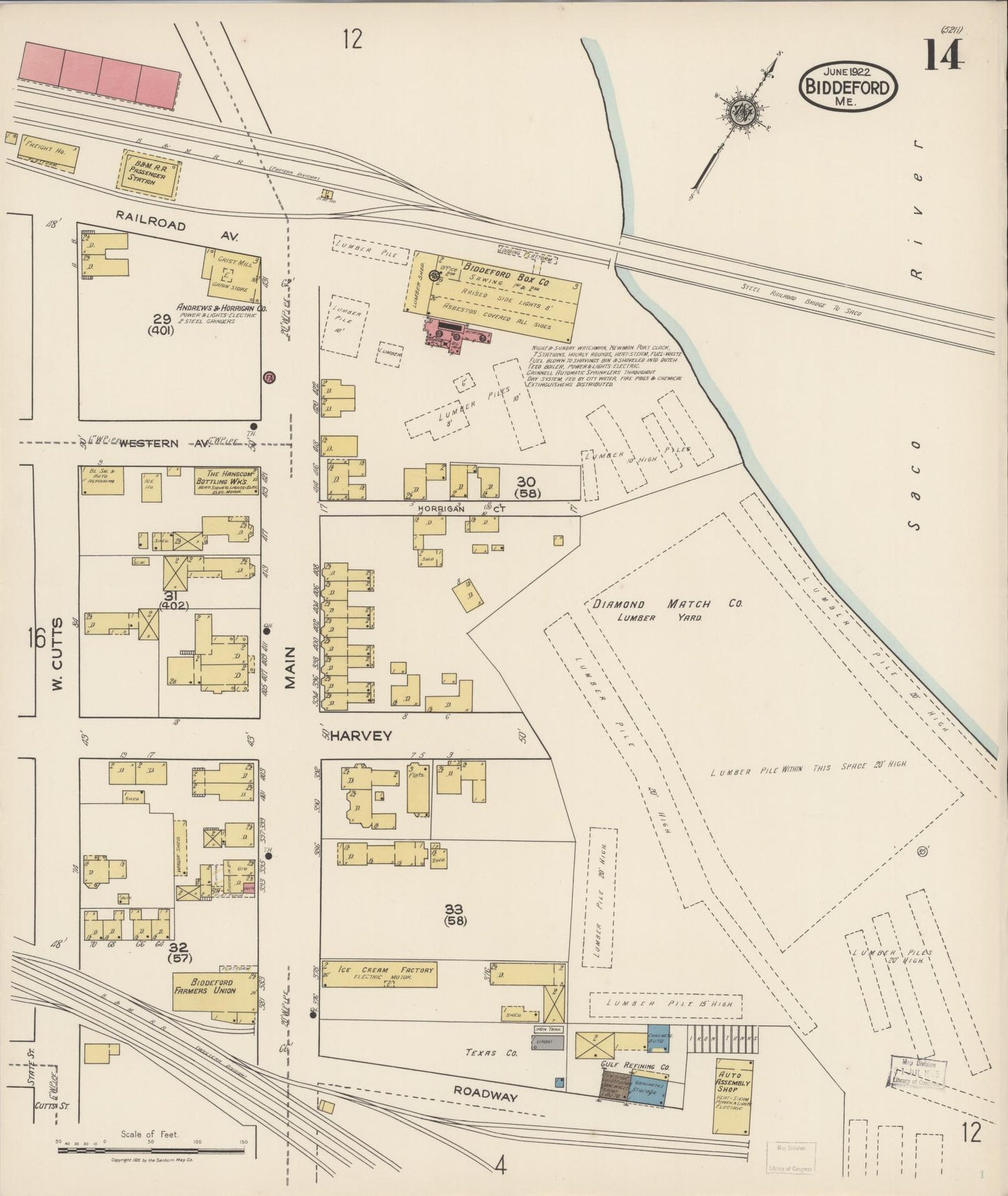 Sanborn Fire Insurance Map from Biddeford, York County, Maine (1922), Sheet #0014 - Historic Sanborn Fire Insurance Map Print, vintage old map wall art, antique decor, genealogy gift, Maine Maine map