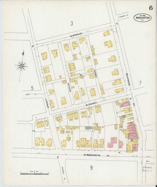 Sanborn Fire Insurance Map from Washington, Warren County, New Jersey (1902), Sheet #0006 - Historic Sanborn Fire Insurance Map Print, vintage old map wall art, antique decor, genealogy gift, Washington Washington map