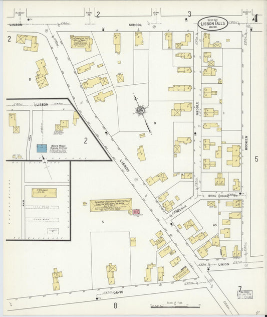 Sanborn Fire Insurance Map from Lisbon Falls, Androscoggin County, Maine (1911), Sheet #0004 - Historic Sanborn Fire Insurance Map Print, vintage old map wall art, antique decor, genealogy gift, Maine Maine map