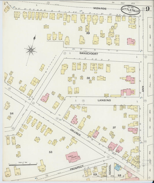 Sanborn Fire Insurance Map from Little Falls, Herkimer County, New York (1891), Sheet #0009 - Historic Sanborn Fire Insurance Map Print, vintage old map wall art, antique decor, genealogy gift, New York New York map