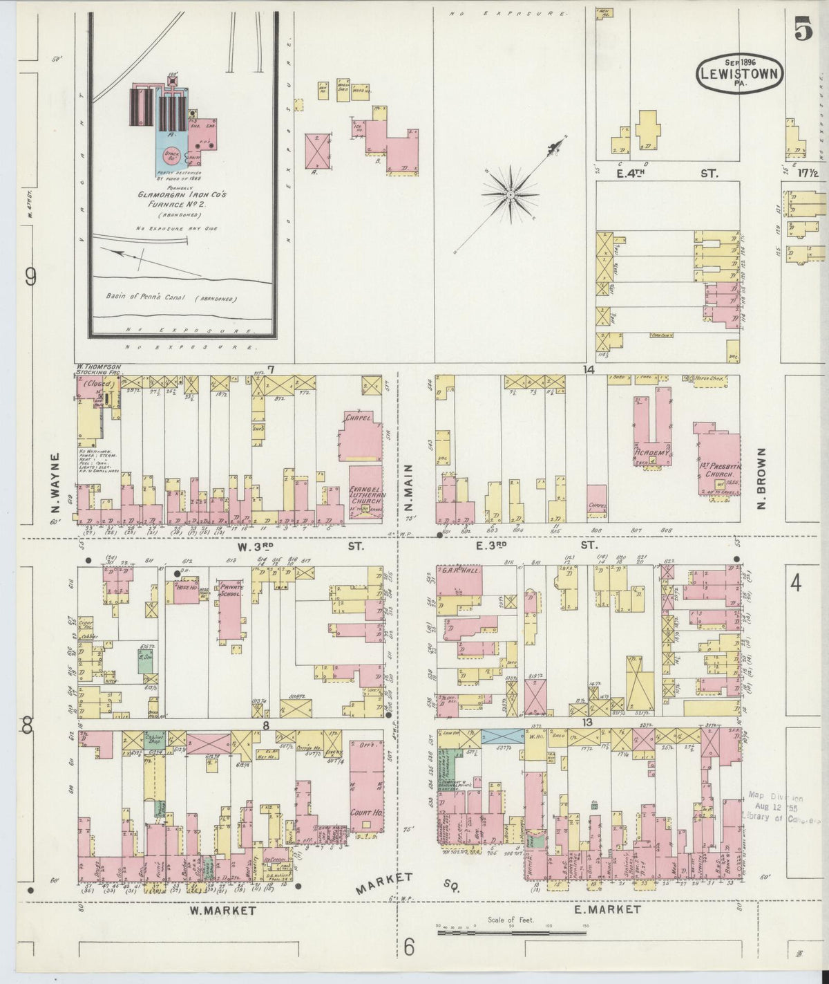 Sanborn Fire Insurance Map from Lewistown, Mifflin County, Pennsylvania (1896), Sheet #0005 - Historic Sanborn Fire Insurance Map Print, vintage old map wall art, antique decor, genealogy gift, Pennsylvania Pennsylvania map