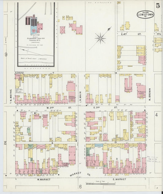 Sanborn Fire Insurance Map from Lewistown, Mifflin County, Pennsylvania (1896), Sheet #0005 - Historic Sanborn Fire Insurance Map Print, vintage old map wall art, antique decor, genealogy gift, Pennsylvania Pennsylvania map