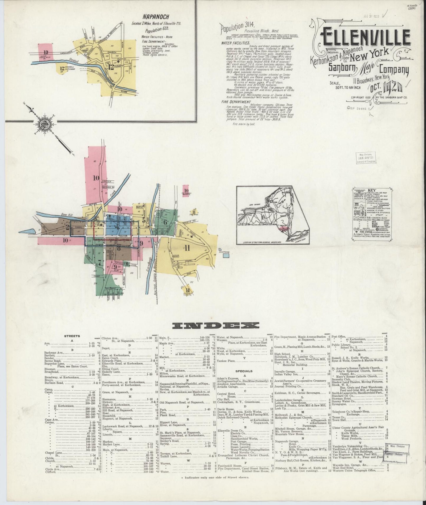 Sanborn Fire Insurance Map from Ellenville, Ulster County, New York. (1920) – Historic Sanborn Fire Insurance Map Print