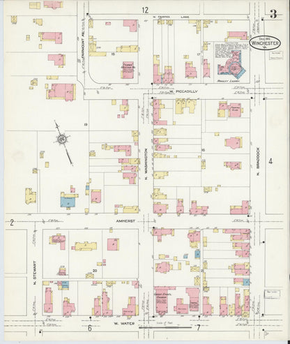 Sanborn Fire Insurance Map from Winchester, Independent Cities, Virginia (1912), Sheet #0003 - Historic Sanborn Fire Insurance Map Print, vintage old map wall art, antique decor, genealogy gift, Virginia Virginia map