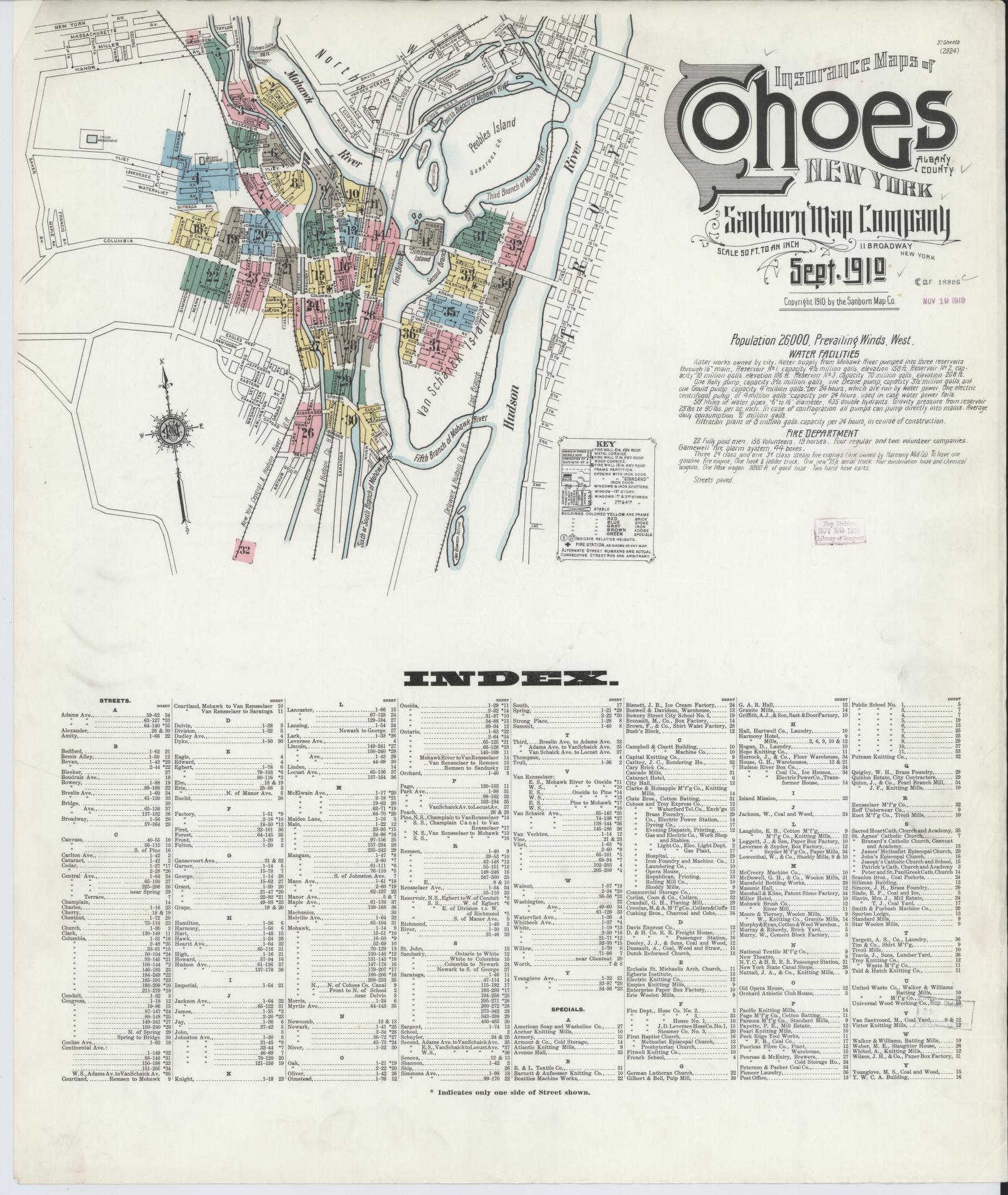 Sanborn Fire Insurance Map from Cohoes, Albany County, New York. (1910) – Historic Sanborn Fire Insurance Map Print