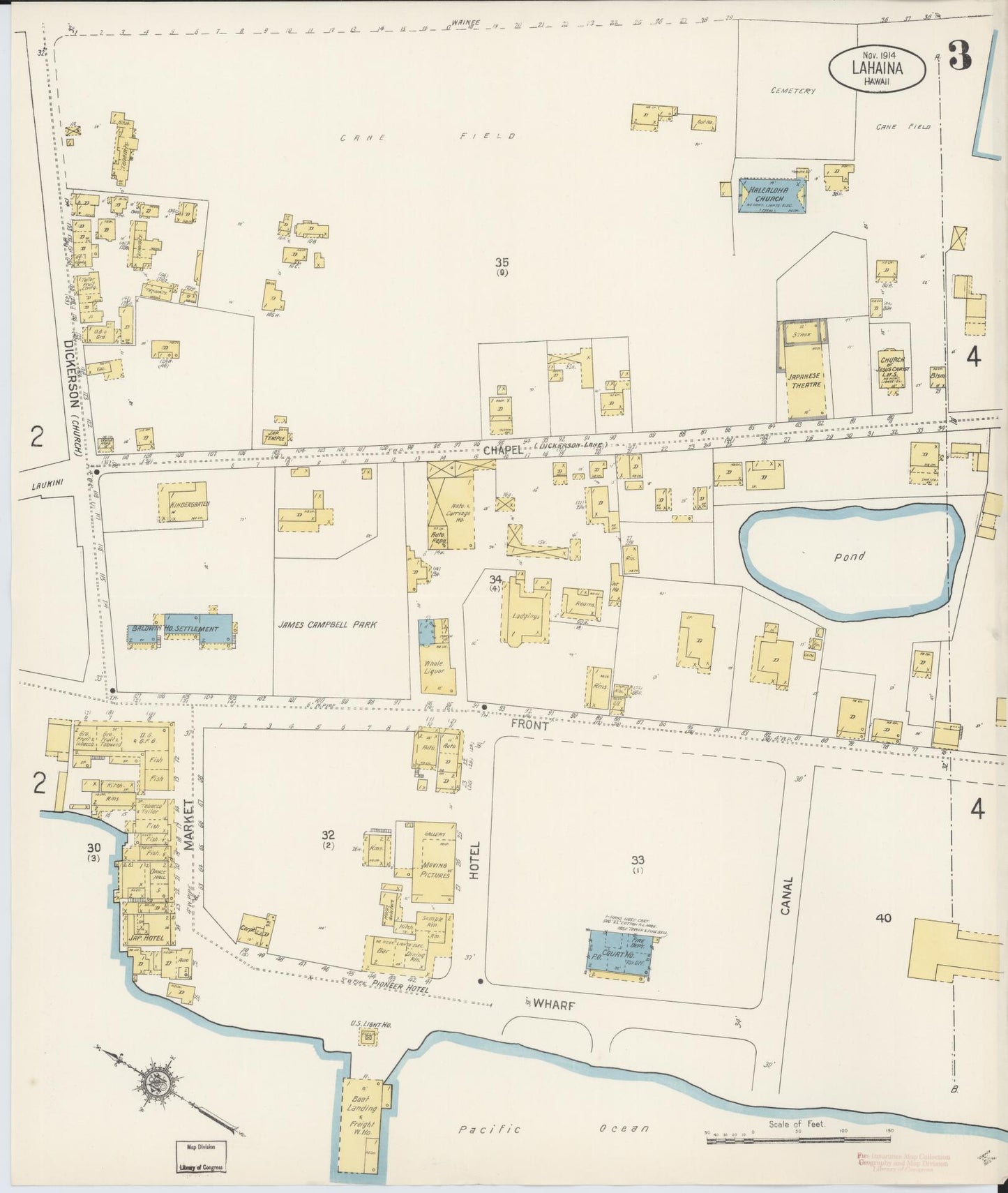 Sanborn Fire Insurance Map from Lahaina, Maui County, Hawaii (1914), Sheet #0003 - Historic Sanborn Fire Insurance Map Print, vintage old map wall art, antique decor, genealogy gift, Hawaii Hawaii map