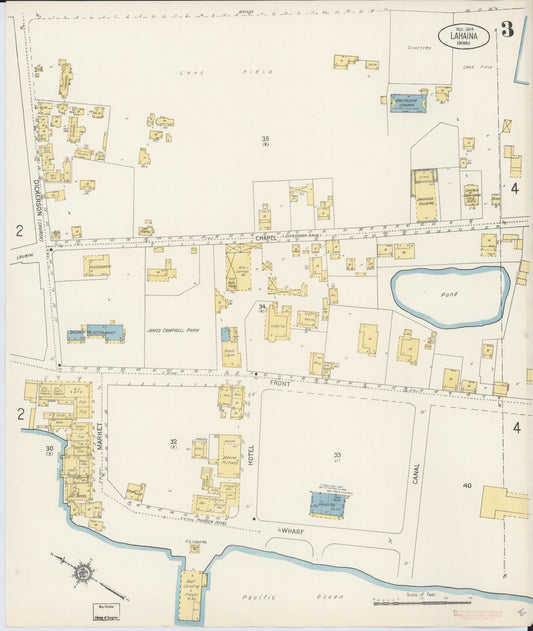 Sanborn Fire Insurance Map from Lahaina, Maui County, Hawaii (1914), Sheet #0003 - Historic Sanborn Fire Insurance Map Print, vintage old map wall art, antique decor, genealogy gift, Hawaii Hawaii map