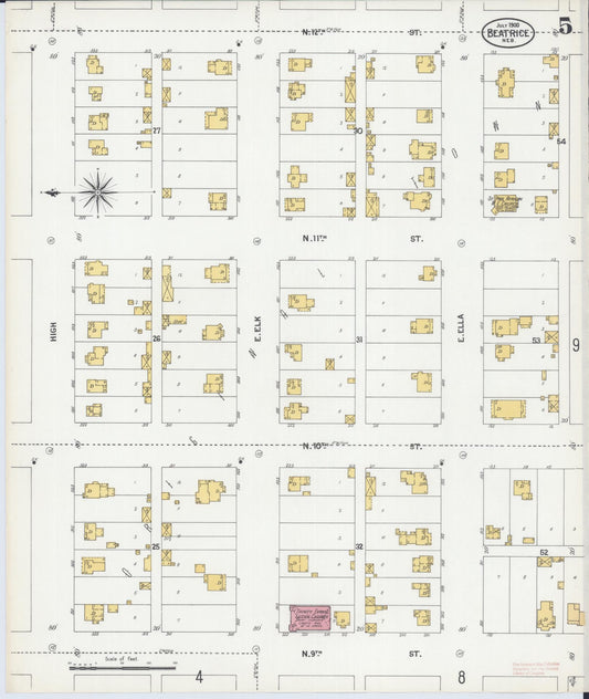 Sanborn Fire Insurance Map from Beatrice, Gage County, Nebraska (1900), Sheet #0005 - Historic Sanborn Fire Insurance Map Print, vintage old map wall art, antique decor, genealogy gift, Nebraska Nebraska map