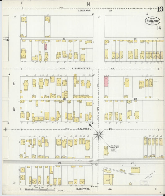 Sanborn Fire Insurance Map from Ashland, Boyd County, Kentucky (1901), Sheet #0013 - Historic Sanborn Fire Insurance Map Print, vintage old map wall art, antique decor, genealogy gift, Kentucky Kentucky map