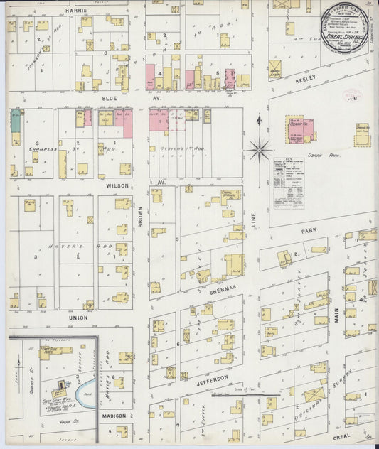 Sanborn Fire Insurance Map from Creal Springs, Williamson County, Illinois (1895), Sheet #0001 - Historic Sanborn Fire Insurance Map Print, vintage old map wall art, antique decor, genealogy gift, Illinois Illinois map