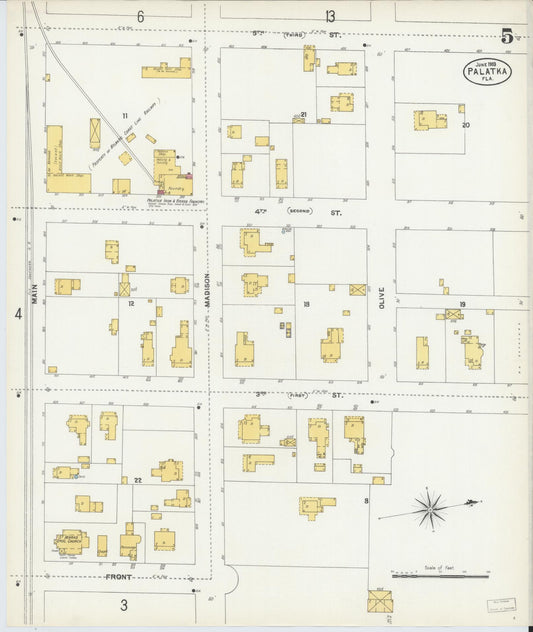 Sanborn Fire Insurance Map from Palatka, Putnam County, Florida (1903), Sheet #0005 - Historic Sanborn Fire Insurance Map Print, vintage old map wall art, antique decor, genealogy gift, Florida Florida map