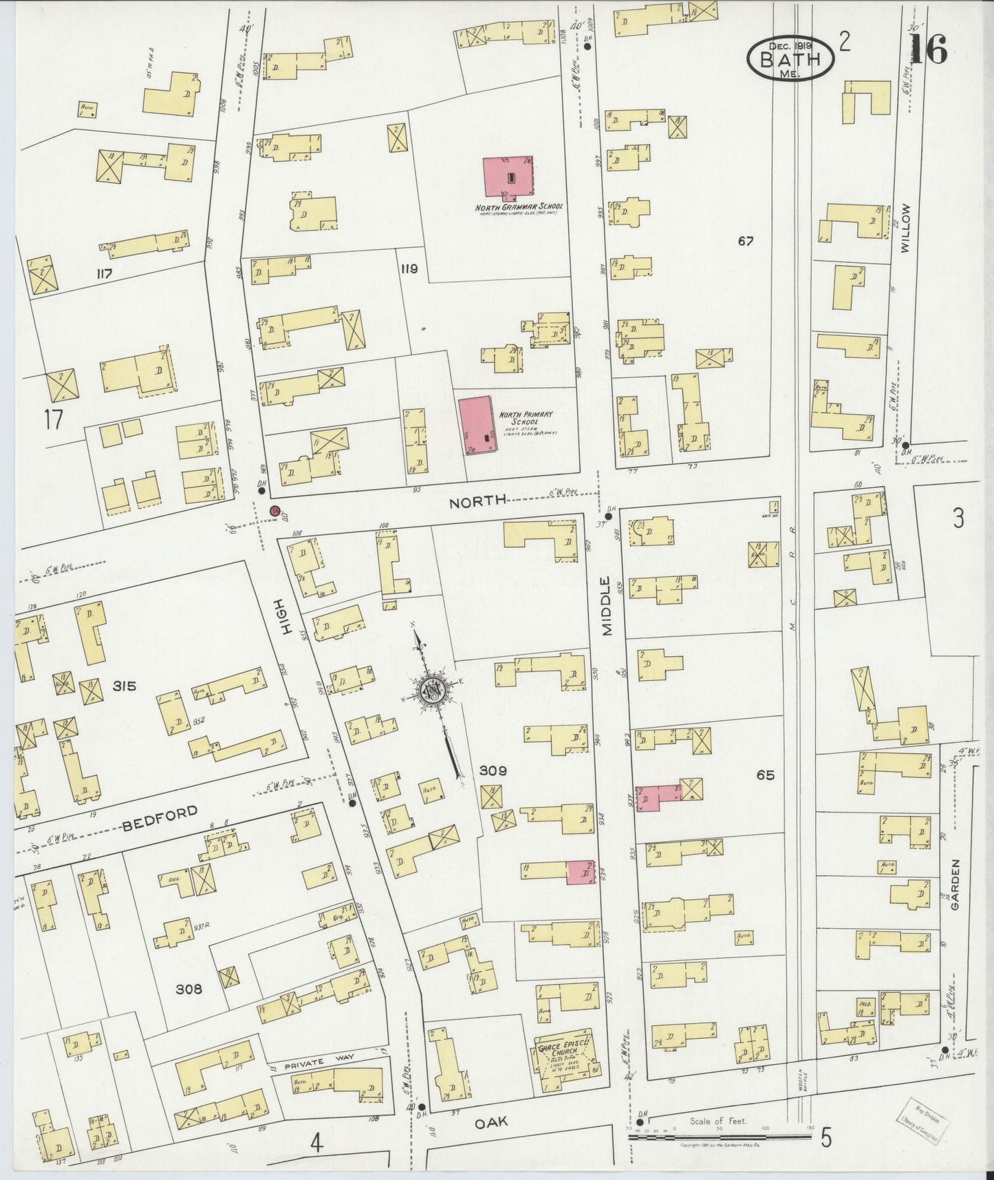 Sanborn Fire Insurance Map from Bath, Sagadahoc County, Maine (1919), Sheet #0016 - Complete Map Set gallery image, historic Sanborn map, vintage wall art, Maine Maine