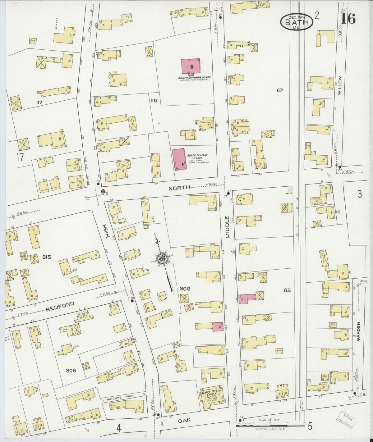 Sanborn Fire Insurance Map from Bath, Sagadahoc County, Maine (1919), Sheet #0016 - Complete Map Set gallery image, historic Sanborn map, vintage wall art, Maine Maine