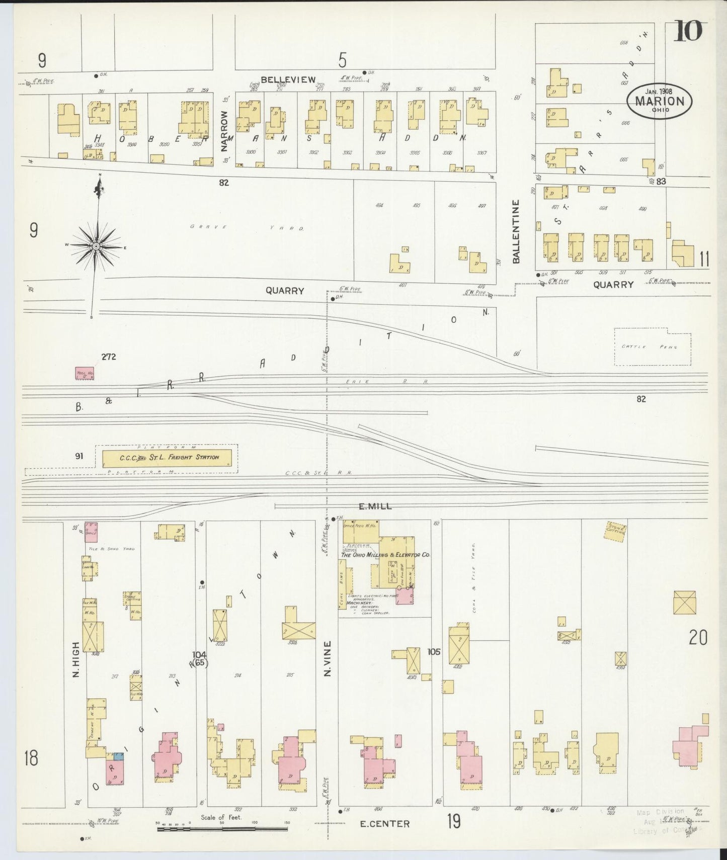 Sanborn Fire Insurance Map from Marion, Marion County, Ohio (1908), Sheet #0010 - Historic Sanborn Fire Insurance Map Print, vintage old map wall art, antique decor, genealogy gift, Ohio Ohio map
