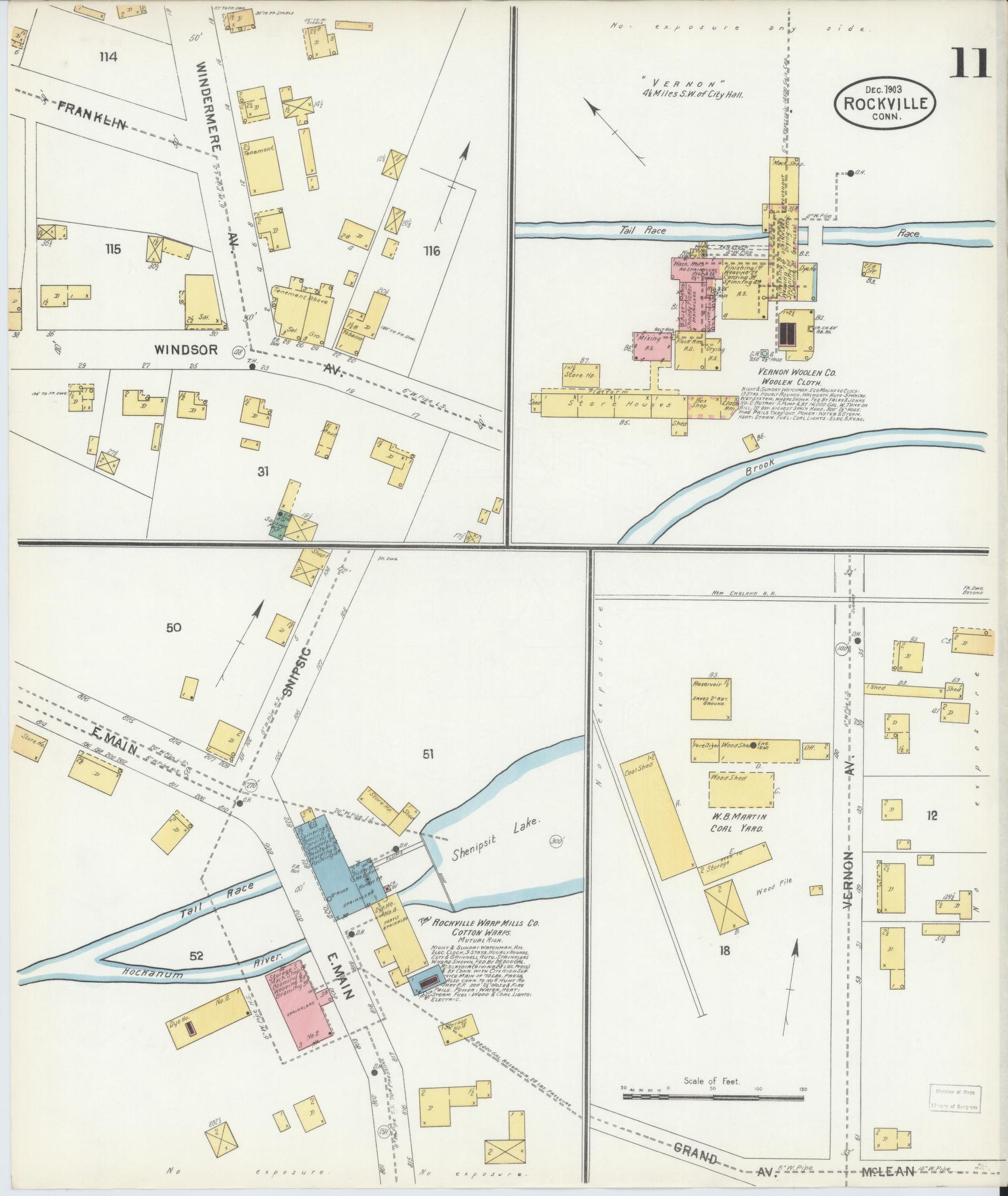 Sanborn Fire Insurance Map from Rockville, Tolland County, Connecticut (1903), Sheet #0011 - Complete Map Set gallery image, historic Sanborn map, vintage wall art, Connecticut Connecticut