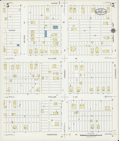 Sanborn Fire Insurance Map from Glen Ellyn, Du Page County, Illinois (1924), Sheet #0005 - Historic Sanborn Fire Insurance Map Print, vintage old map wall art, antique decor, genealogy gift, Illinois Illinois map