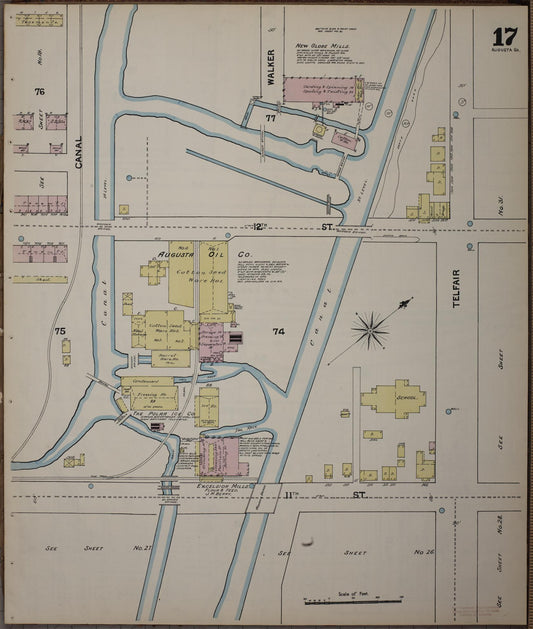 Sanborn Fire Insurance Map from Augusta, Richmond County, Georgia (1890), Sheet #0017 - Historic Sanborn Fire Insurance Map Print, vintage old map wall art, antique decor, genealogy gift, Georgia Georgia map