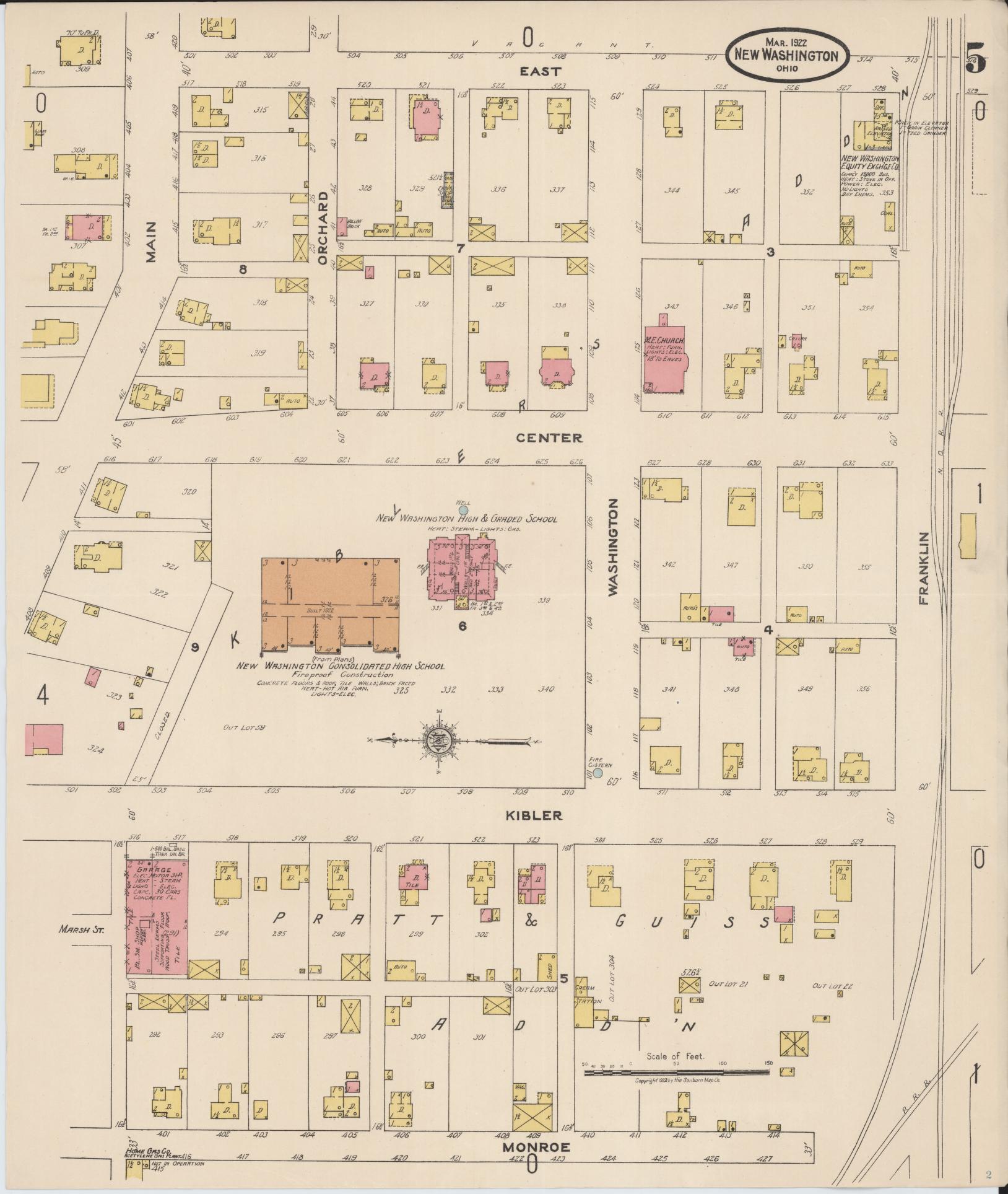 Sanborn Fire Insurance Map from New Washington, Crawford County, Ohio (1922), Sheet #0005 - Complete Map Set gallery image, historic Sanborn map, vintage wall art, Ohio Ohio