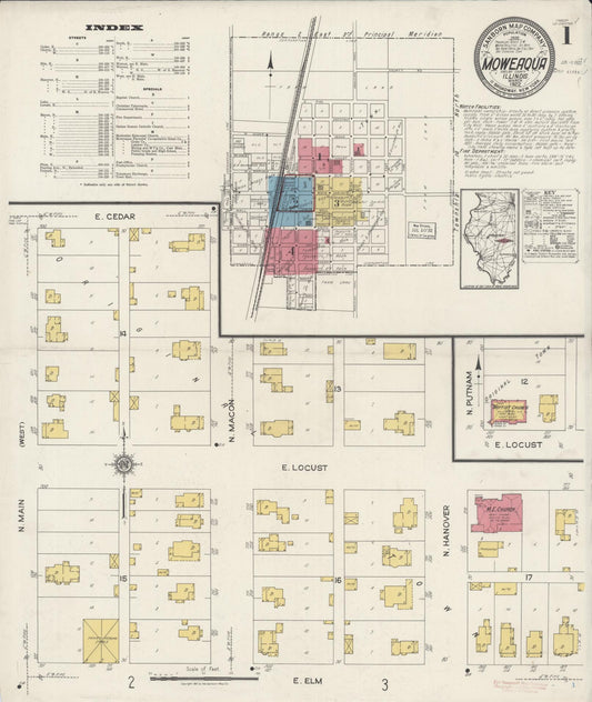 Sanborn Fire Insurance Map from Moweaqua, Shelby County, Illinois (1922), Sheet #0001 - Historic Sanborn Fire Insurance Map Print, vintage old map wall art, antique decor, genealogy gift, Illinois Illinois map