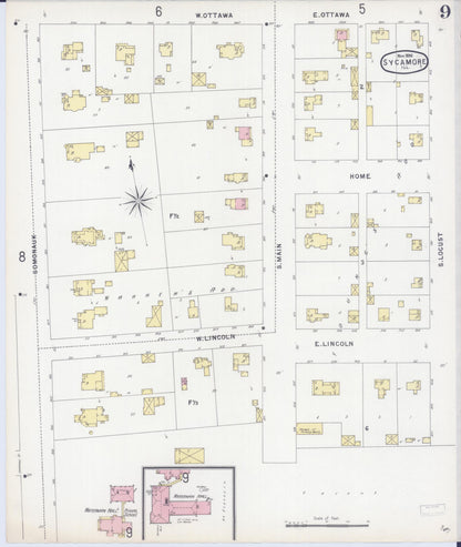 Sanborn Fire Insurance Map from Sycamore, De Kalb County, Illinois (1896), Sheet #0009 - Complete Map Set gallery image, historic Sanborn map, vintage wall art, Illinois Illinois