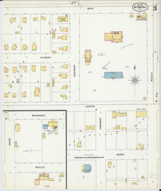 Sanborn Fire Insurance Map from Mount Morris, Ogle County, Illinois (1893), Sheet #0003 - Historic Sanborn Fire Insurance Map Print, vintage old map wall art, antique decor, genealogy gift, Illinois Illinois map