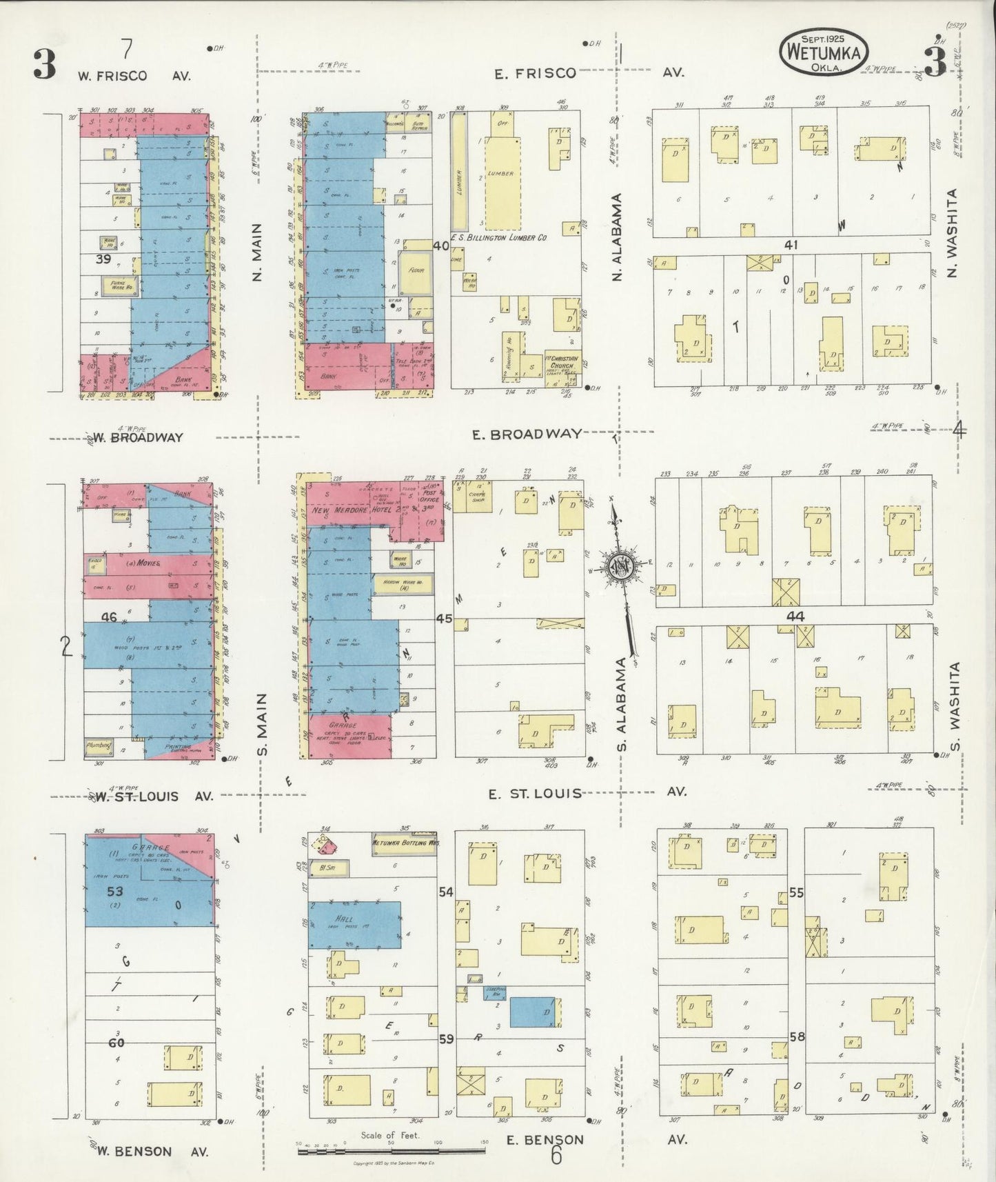 Sanborn Fire Insurance Map from Wetumka, Hughes County, Oklahoma (1925), Sheet #0003 - Complete Map Set gallery image, historic Sanborn map, vintage wall art, Oklahoma Oklahoma