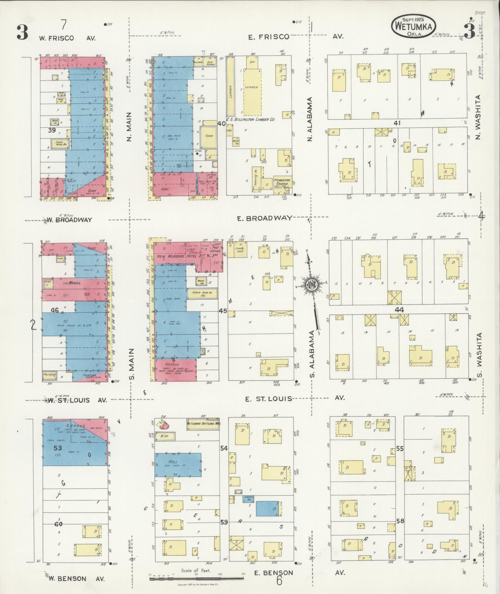 Sanborn Fire Insurance Map from Wetumka, Hughes County, Oklahoma (1925), Sheet #0003 - Complete Map Set gallery image, historic Sanborn map, vintage wall art, Oklahoma Oklahoma