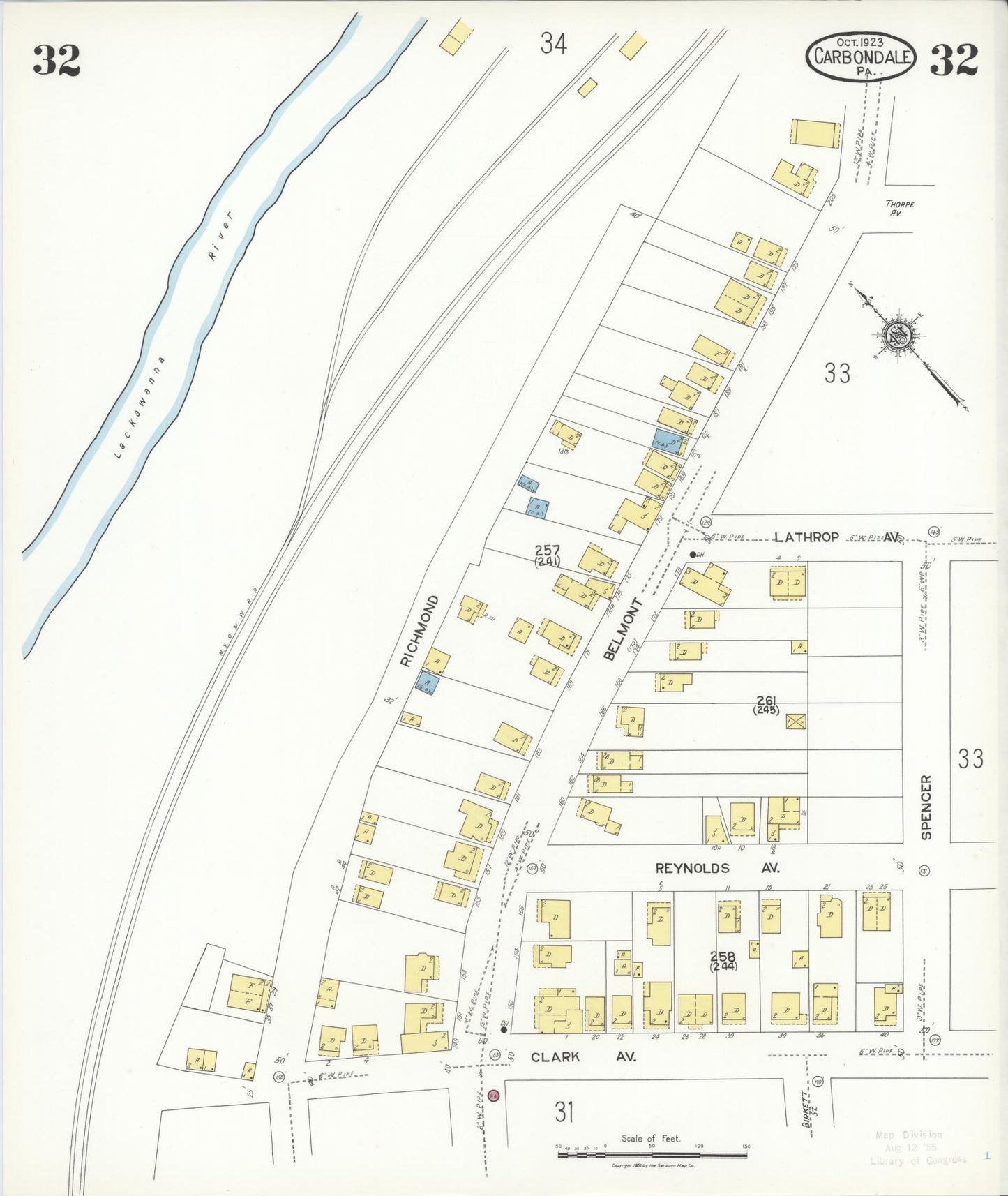 Sanborn Fire Insurance Map from Carbondale, Lackawanna County, Pennsylvania (1923), Sheet #0032 - Historic Sanborn Fire Insurance Map Print, vintage old map wall art, antique decor, genealogy gift, Pennsylvania Pennsylvania map