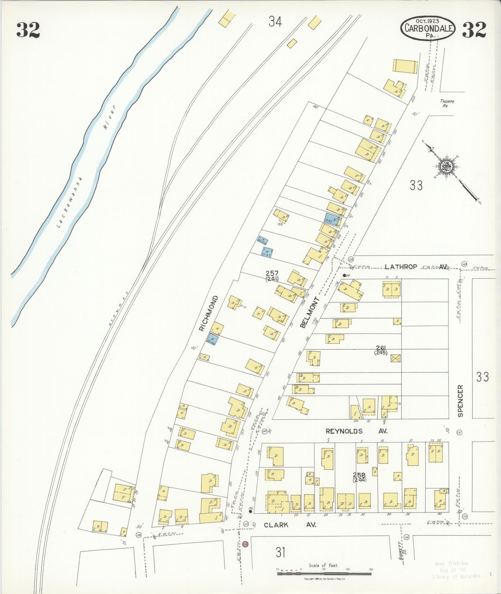 Sanborn Fire Insurance Map from Carbondale, Lackawanna County, Pennsylvania (1923), Sheet #0032 - Historic Sanborn Fire Insurance Map Print, vintage old map wall art, antique decor, genealogy gift, Pennsylvania Pennsylvania map