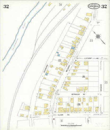 Sanborn Fire Insurance Map from Carbondale, Lackawanna County, Pennsylvania (1923), Sheet #0032 - Historic Sanborn Fire Insurance Map Print, vintage old map wall art, antique decor, genealogy gift, Pennsylvania Pennsylvania map