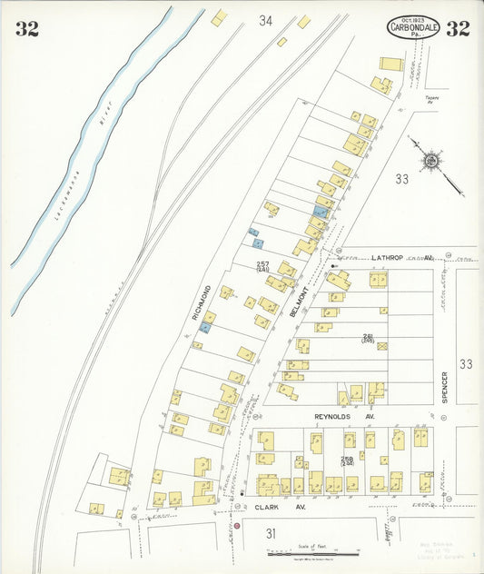 Sanborn Fire Insurance Map from Carbondale, Lackawanna County, Pennsylvania (1923), Sheet #0032 - Historic Sanborn Fire Insurance Map Print, vintage old map wall art, antique decor, genealogy gift, Pennsylvania Pennsylvania map