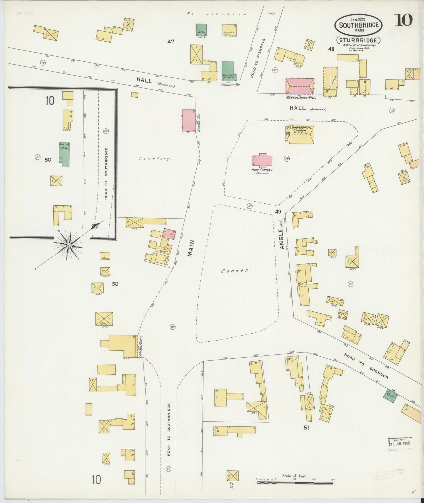 Sanborn Fire Insurance Map from Southbridge, Worcester County, Massachusetts (1899), Sheet #0010 - Historic Sanborn Fire Insurance Map Print, vintage old map wall art, antique decor, genealogy gift, Massachusetts Massachusetts map