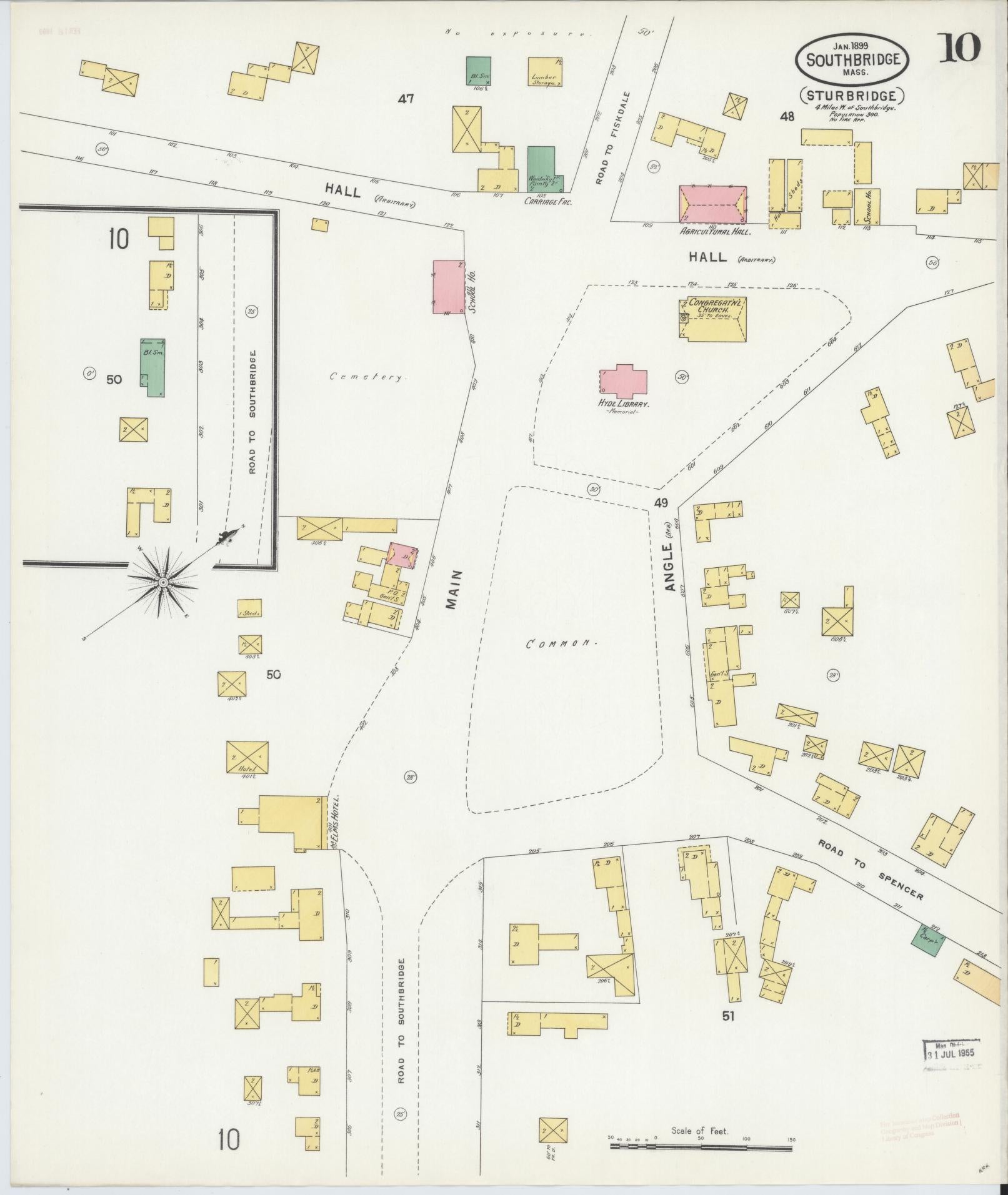 Sanborn Fire Insurance Map from Southbridge, Worcester County, Massachusetts (1899), Sheet #0010 - Historic Sanborn Fire Insurance Map Print, vintage old map wall art, antique decor, genealogy gift, Massachusetts Massachusetts map