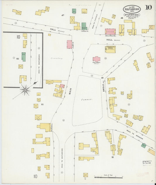 Sanborn Fire Insurance Map from Southbridge, Worcester County, Massachusetts (1899), Sheet #0010 - Historic Sanborn Fire Insurance Map Print, vintage old map wall art, antique decor, genealogy gift, Massachusetts Massachusetts map