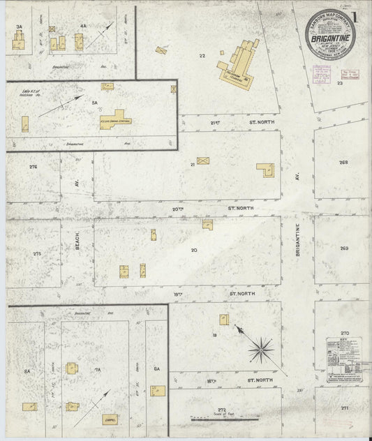 Sanborn Fire Insurance Map from Brigantine, Atlantic County, New Jersey (1906), Sheet #0001 - Complete Map Set gallery image, historic Sanborn map, vintage wall art, New Jersey New Jersey