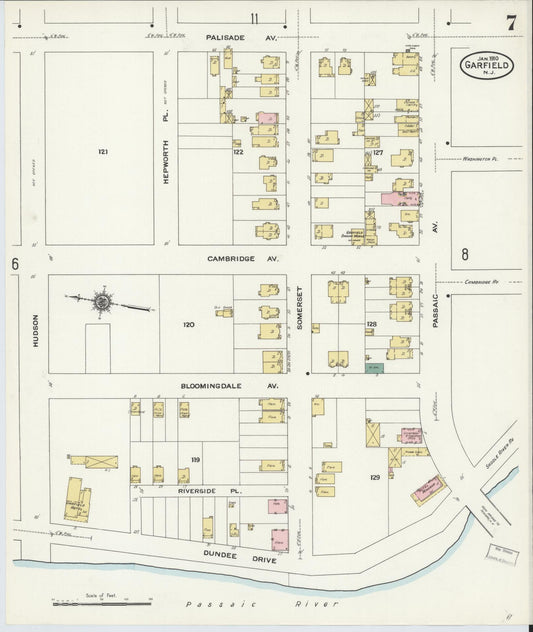Sanborn Fire Insurance Map from Garfield, Bergen County, New Jersey (1910), Sheet #0007 - Historic Sanborn Fire Insurance Map Print, vintage old map wall art, antique decor, genealogy gift, New Jersey New Jersey map