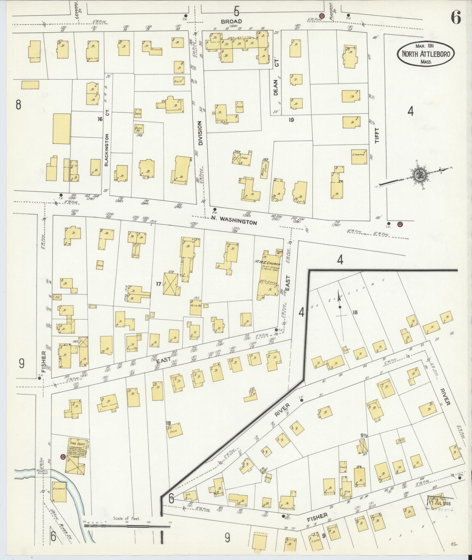 Sanborn Fire Insurance Map from North Attleborough, Bristol County, Massachusetts (1911), Sheet #0006 - Complete Map Set gallery image, historic Sanborn map, vintage wall art, Massachusetts Massachusetts