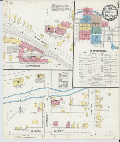 Sanborn Fire Insurance Map from Bucyrus, Crawford County, Ohio (1892), Sheet #0001 - Historic Sanborn Fire Insurance Map Print, vintage old map wall art, antique decor, genealogy gift, Ohio Ohio map