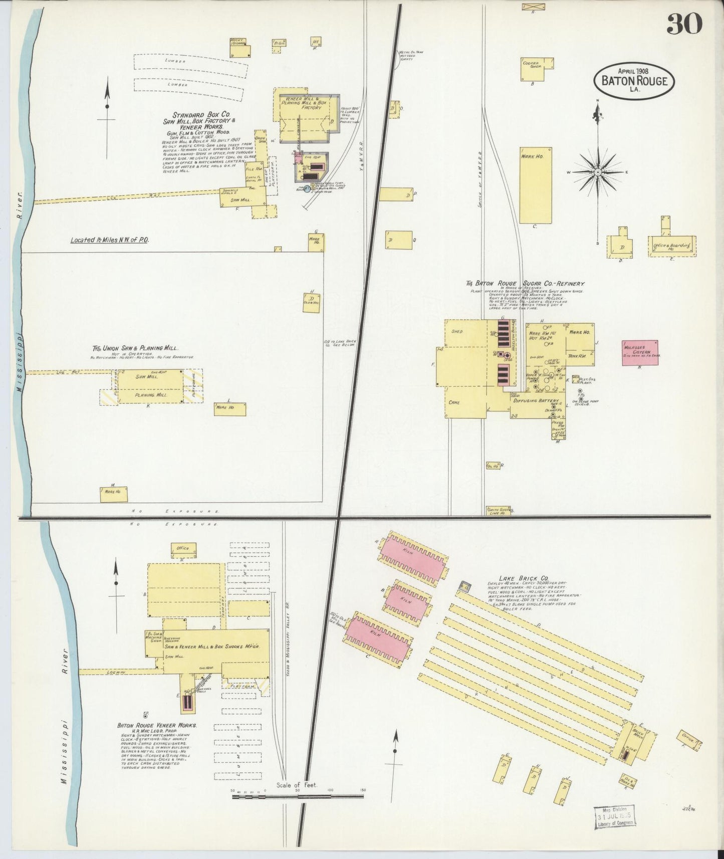 Sanborn Fire Insurance Map from Baton Rouge, East Baton Rouge Parish, Louisiana (1908), Sheet #0030 - Complete Map Set gallery image, historic Sanborn map, vintage wall art, Louisiana Louisiana