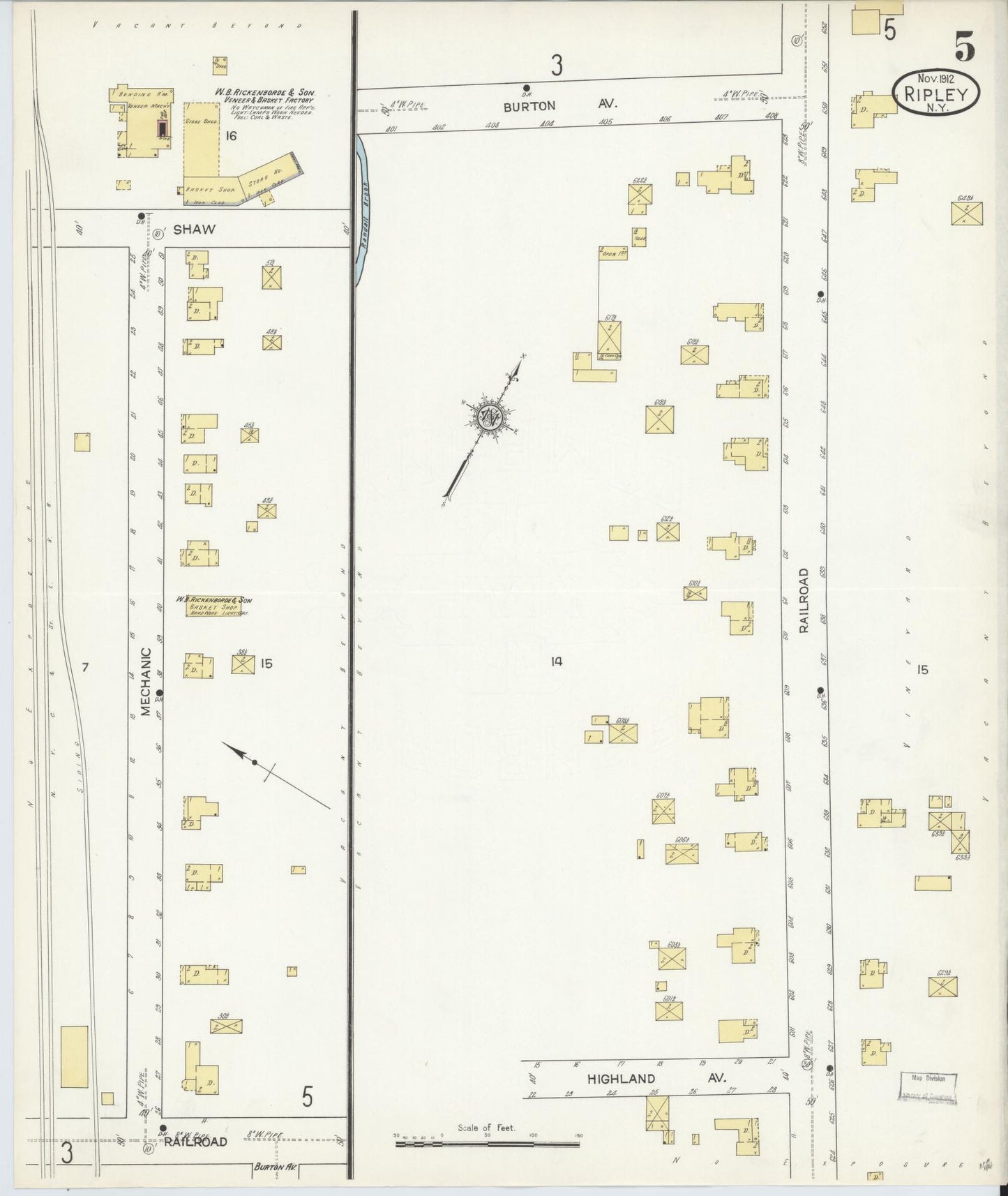 Sanborn Fire Insurance Map from Ripley, Chautauqua County, New York (1912), Sheet #0005 - Complete Map Set gallery image, historic Sanborn map, vintage wall art, New York New York