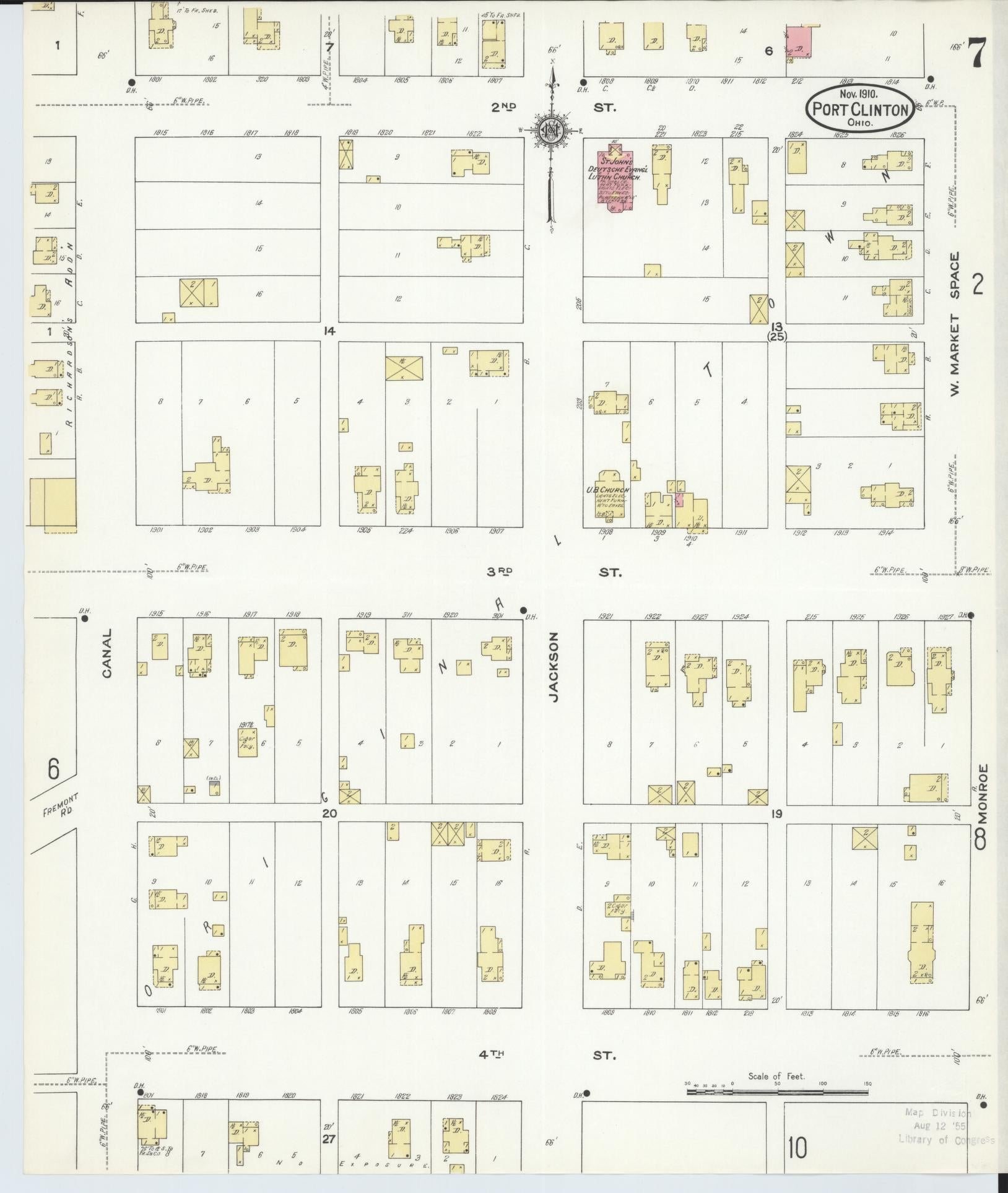 Sanborn Fire Insurance Map from Port Clinton, Ottawa County, Ohio (1910), Sheet #0007 - Historic Sanborn Fire Insurance Map Print, vintage old map wall art, antique decor, genealogy gift, Ohio Ohio map