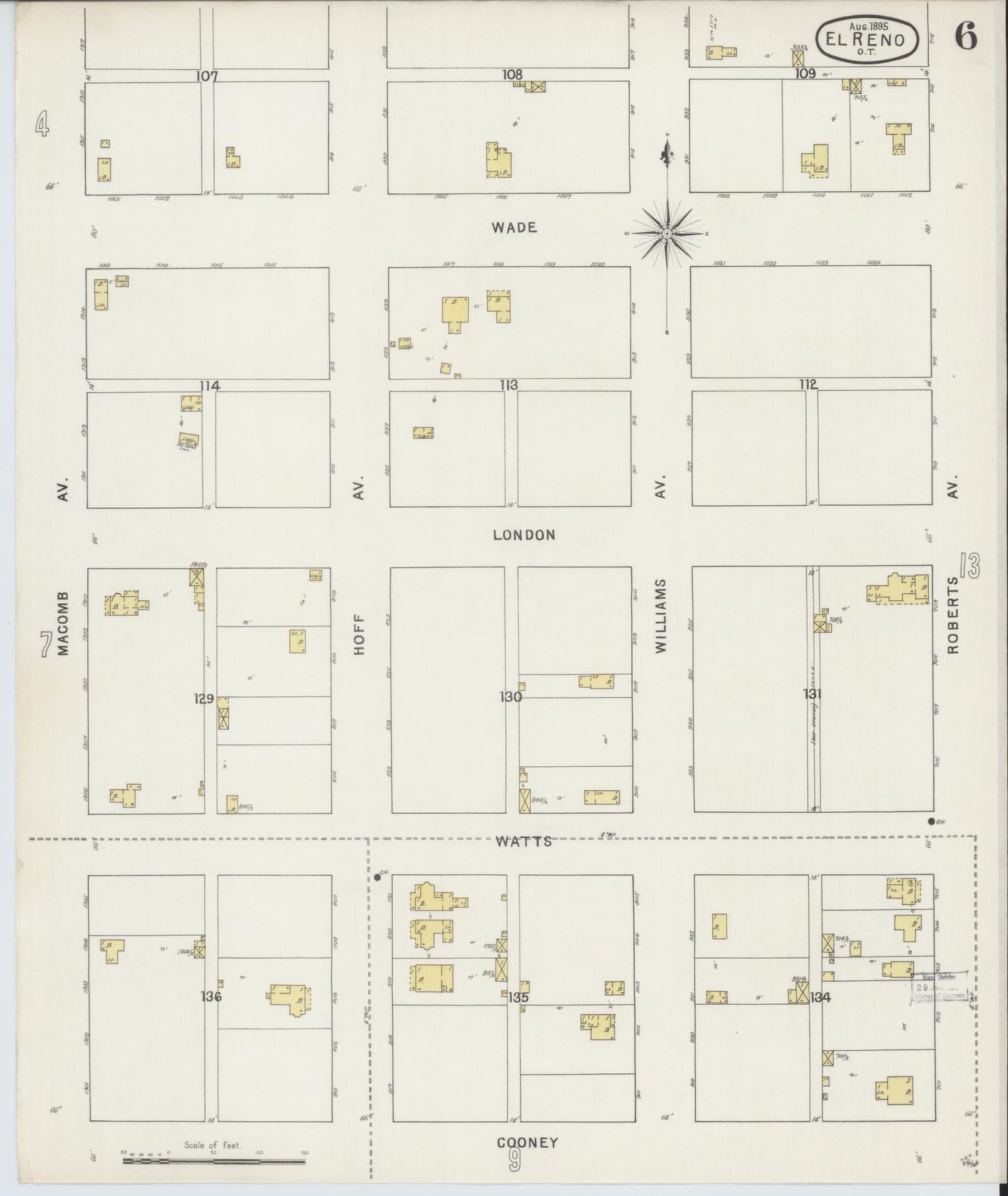 Sanborn Fire Insurance Map from El Reno, Canadian County, Oklahoma (1895), Sheet #0006 - Historic Sanborn Fire Insurance Map Print, vintage old map wall art, antique decor, genealogy gift, Oklahoma Oklahoma map