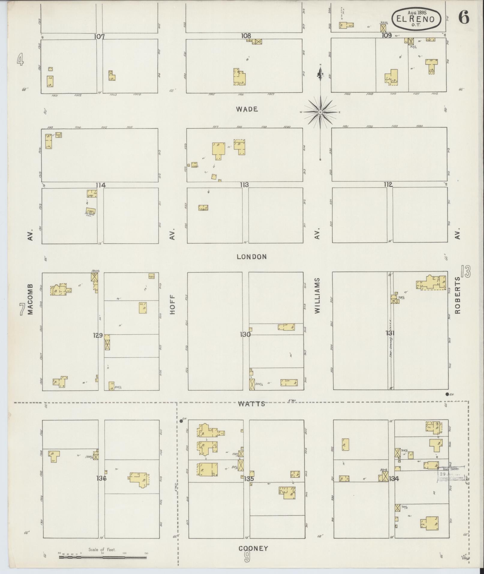 Sanborn Fire Insurance Map from El Reno, Canadian County, Oklahoma (1895), Sheet #0006 - Historic Sanborn Fire Insurance Map Print, vintage old map wall art, antique decor, genealogy gift, Oklahoma Oklahoma map
