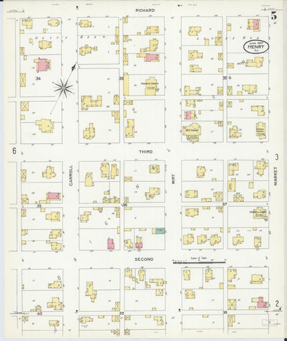 Sanborn Fire Insurance Map from Henry, Marshall County, Illinois (1907), Sheet #0005 - Historic Sanborn Fire Insurance Map Print, vintage old map wall art, antique decor, genealogy gift, Illinois Illinois map