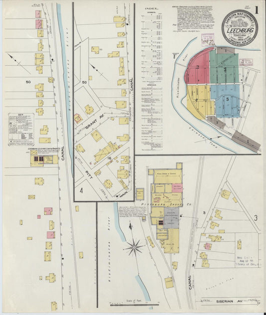 Sanborn Fire Insurance Map from Leechburg, Armstrong County, Pennsylvania (1909), Sheet #0001 - Historic Sanborn Fire Insurance Map Print, vintage old map wall art, antique decor, genealogy gift, Pennsylvania Pennsylvania map