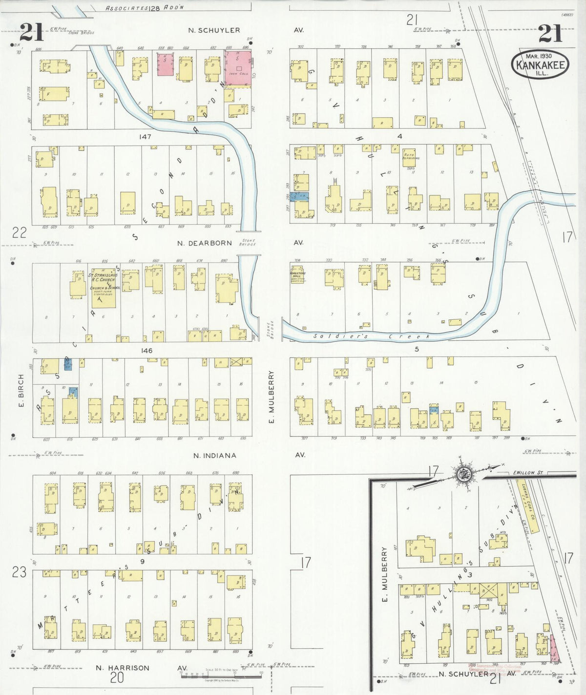 Sanborn Fire Insurance Map from Kankakee, Kankakee County, Illinois (1930), Sheet #0021 - Complete Map Set gallery image, historic Sanborn map, vintage wall art, Illinois Illinois