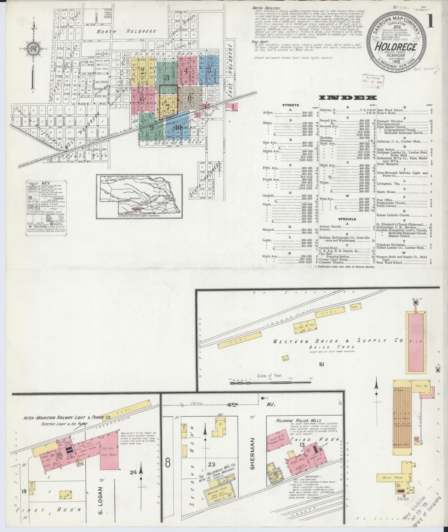 Sanborn Fire Insurance Map from Holdrege, Phelps County, Nebraska (1915), Sheet #0001 - Historic Sanborn Fire Insurance Map Print, vintage old map wall art, antique decor, genealogy gift, Nebraska Nebraska map