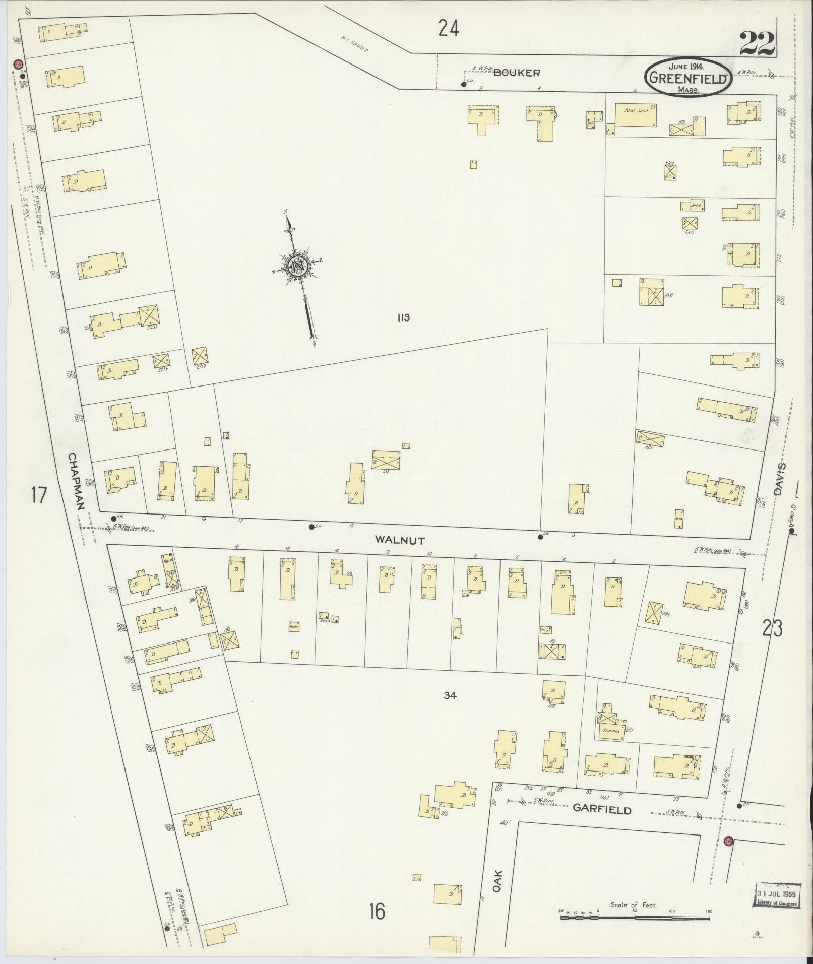 Sanborn Fire Insurance Map from Greenfield, Franklin County, Massachusetts (1914), Sheet #0022 - Complete Map Set gallery image, historic Sanborn map, vintage wall art, Massachusetts Massachusetts