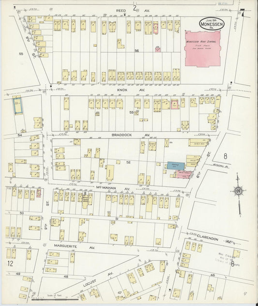 Sanborn Fire Insurance Map from Monessen, Westmoreland County, Pennsylvania (1914), Sheet #0007 - Historic Sanborn Fire Insurance Map Print, vintage old map wall art, antique decor, genealogy gift, Pennsylvania Pennsylvania map