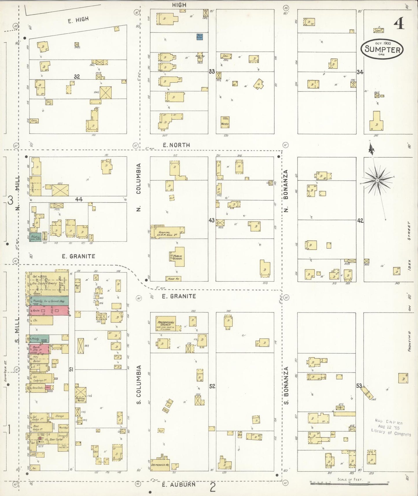 Sanborn Fire Insurance Map from Sumpter, Baker County, Oregon (1900), Sheet #0004 - Historic Sanborn Fire Insurance Map Print, vintage old map wall art, antique decor, genealogy gift, Oregon Oregon map